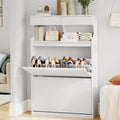Shoe Cabinet with 2 Flip Drawers & 2 Top Drawers, Narrow Hidden Shoe Storage Cabinet for Entryway, Freestanding Shoes Organizer with Storage Space, 12-16 Pairs, for Hallway, White SR45303X