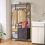 Clothes Rack, Heavy Duty Garment Rack for Hanging Clothes, Industrial Clothing Racks with Shelves, 2 Fabric Drawers, 4 Hooks, 1 Hanging Rods Black YD-TM080B