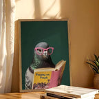 Framed Funny Pigeon Wall Art, Humorous Bird Reading Wall Decor Paintings, Pooping on People Book Pictures Canvas Print Eclectic Home Decor for Bathroom Living Room Office Dorm 16x24 inch