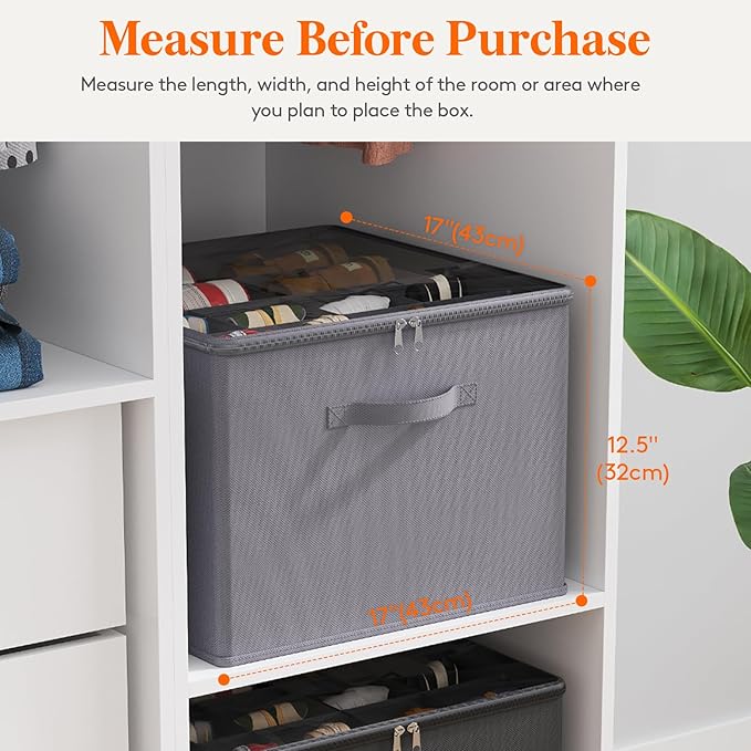 Lifewit Shoe Storage Organizer for Closet, Fabric Large Shoe Box Storage Containers with Clear Cover, Foldable Bins for Boots Heels Sneakers Fits 12-16 Pairs, 1 Pack Gray