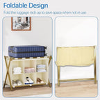 Luggage Rack for Guest Room, Folding Suitcase Stand with 6-Cube Fabric Storage Shelf, Luggage Holder, Steel Foldable Luggage Stand for Guest Room, Bedroom, Hotel, Gold