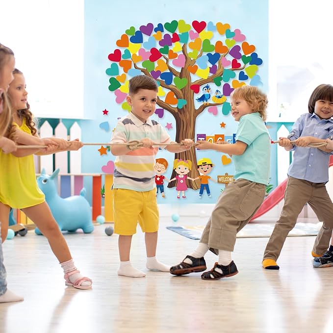 Adduster 108 Sheet Tree Bulletin Board Set - Classroom Tree Bulletin Board Set Heart Cutouts Classroom Bulletin Wall Decor Supplies for School Elementary Teacher Chalkboards (multi-colored)