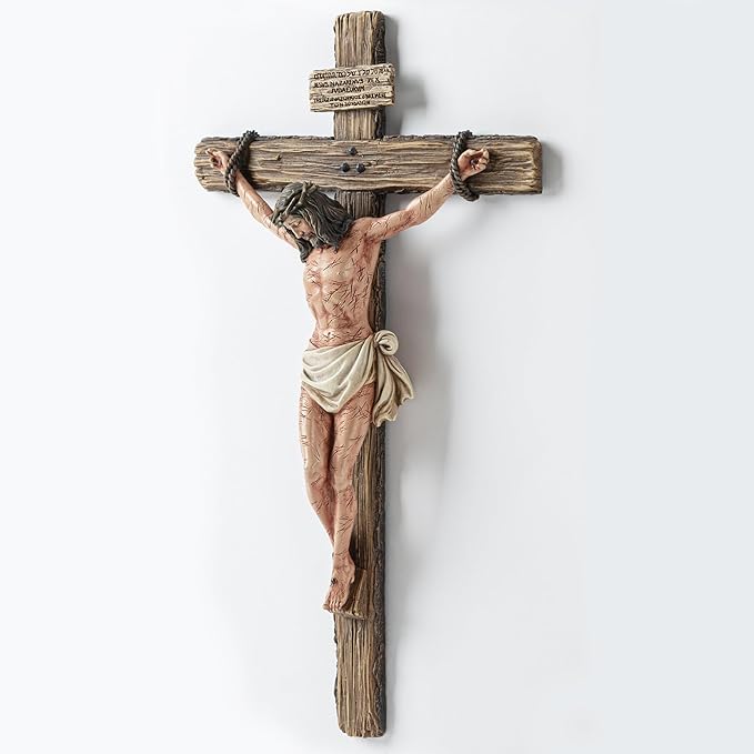 DevotedWalls 14" H Catholic Realistic Crucifix for Wall,Hand Painted Jesus Christ Wall Cross,Bloody Jesus on Crucifix,Realistic Jesús Chirst Cross for Church,Chapels and Home(Hand Painted in Full Color)