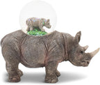 Elanze Designs Rhino Mother and Baby Miniature 45MM Sturdy Polyresin Magical Whimsical Tabletop Dresser Nightstand Glitter Water Snow Globe Figurine Decoration