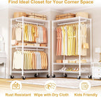 P1 Rolling Clothes Rack Heavy Duty, Metal Closet Clothing Rack with Lockable Wheels, Portable Wardrobe Closet for Hanging Clothes, 35.5" W x 15.7" D x 80.5" H, Hold 500lbs, White