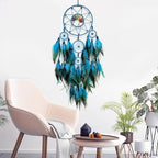 Blue Large Dream Catcher Wall Decor Crystal Tree of Life Dream Catchers Handmade Feather Dreamcatcher Wall Hanging Ornament for Bedroom Living Room Home Decor