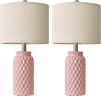 USumkky 20.5" Pink Table Lamps Set of 2,Modern Farmhouse Bedside Lamps - Ceramic Nightstand Lamps for Bedroom,Boho Living Room End Tables,Small Office Desk Lamp