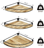 Corner Shelf Wall Mounted, Set of 3 Corner Floating Shelves with Cord Hole and Guardrail for Cable Box, Baby Monitor Pet Cameras, Speaker, Nursery Kitchen Living Room Bathroom, Rustic Brown