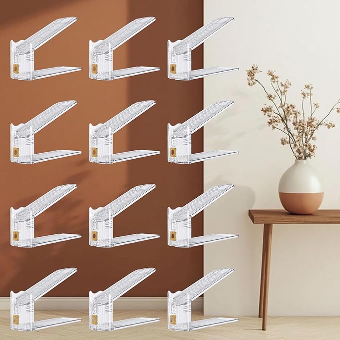 Clear Shoe Slots Organizer for Closet, 36-Pack Adjustable Shoe Stacker & Space-Saving Shoe Storage for a Variety of Spaces, Double Deck Organizer (Transparent Gold)