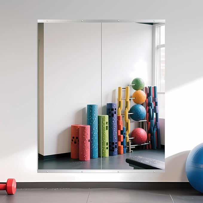 Ruomeng Home Gym Mirror, 55''x24''x2PCS Full Length, Large Frameless Body Mirror Tempered Glass for Gym, Workout, Yoga, Garage, Dance Studio