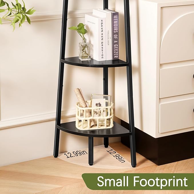 Yoobure Corner Shelf Stand, 5-Tier Bookshelf with LED Lights & Steel Frame, Tall Storage Shelves for Living Room, Bedroom, Office, Multi-Purpose Display Bookcase