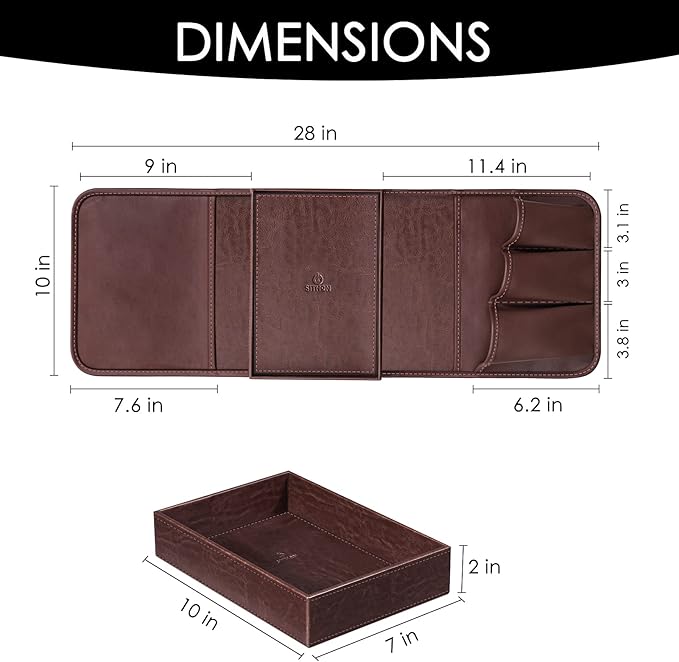 SITHON Sofa Remote Control Holder with Detachable Tray - [Non Slip] PU Leather Chair Couch Armrest Organizer Caddy with 5 Pockets for Magazines Phone iPad TV Remote Game Controller Eyeglasses (Brown)