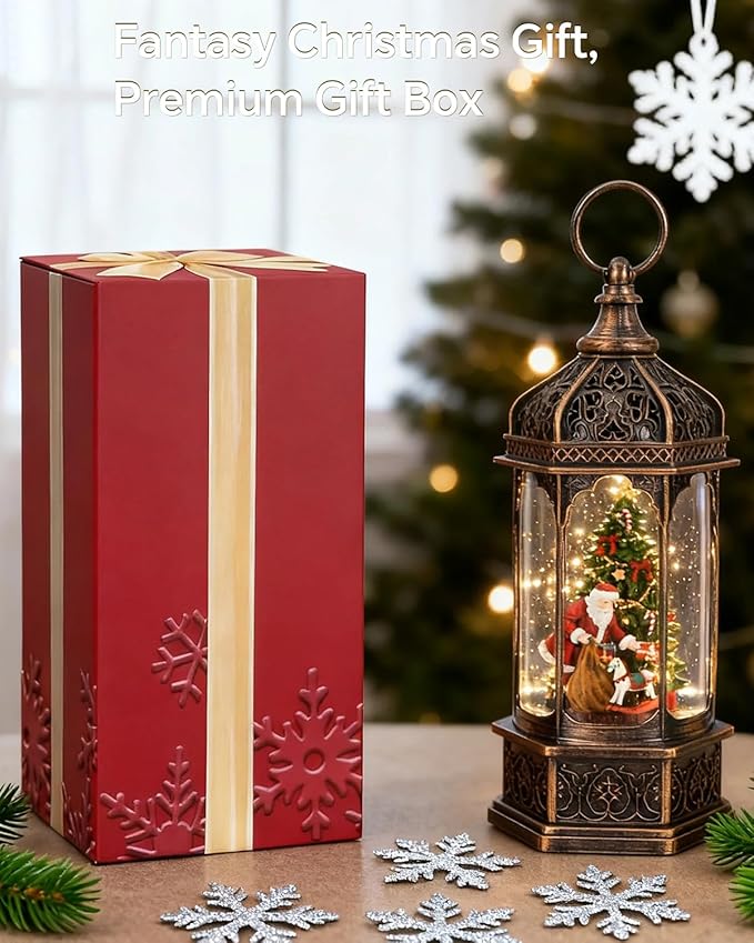 Large Musical Santa Christmas Tree Snow Globe - Lighted Christmas Snow Globes with Swirling Glitter, LED Lights, 8 Holiday Songs, 6-Hour Timer, USB or Battery Powered, Xmas Holiday Decoration Gift