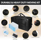 Extra Large Storage Bags Set Heavy Duty Moving Totes with Handles, Zippers-Way Carrying Design Fold Flat Storage Totes for Space Saving (Black, 12 Park-2 Moving bag & 10 Vacuum Seal Bags)