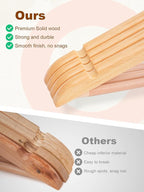 HOUSE DAY Wooden Hangers 10 Pack, Solid Wood Hanger with Non Slip Pant Bar, Heavy Duty Wooden Coat Hanger for Closet, Smooth Finish Wood Clothes Hangers for Shirts, Suits, Jackets, Dress, Natural