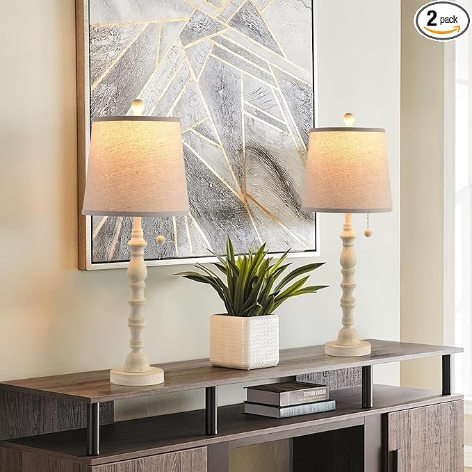 Terpsichore Lamps for Living Room Modern Farmhouse Table Lamp Bedside Reading Lamps Set of 2 Night Stands Bedroom Night Lamp,with Fabric Lamp Shade (White, High 26.25 Inch)