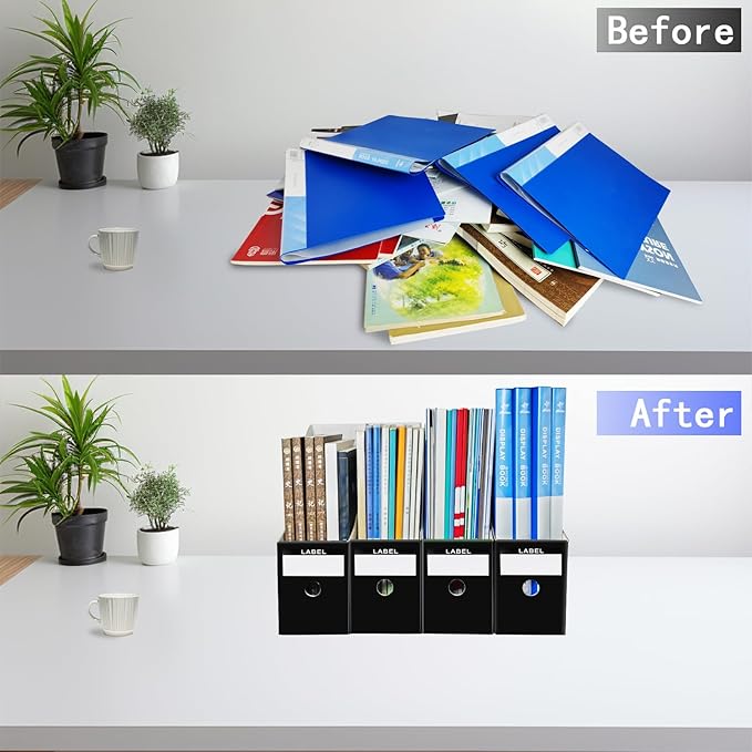 Limitliho Magazine Holde, Magazine File Holder for Home, Office, Desk, 10.6'' H×10.2'' L ×3.5''W Magazine Storage Box (Black, 2 Pack)