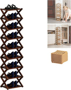 2/3/4/5/6/7/8/9 Tier Bamboo Shoe Rack - Foldable,No Installation Needed,Space-Saving Multi-Tier Storage for Indoor & Balcony Use (Brown,9 Layers)