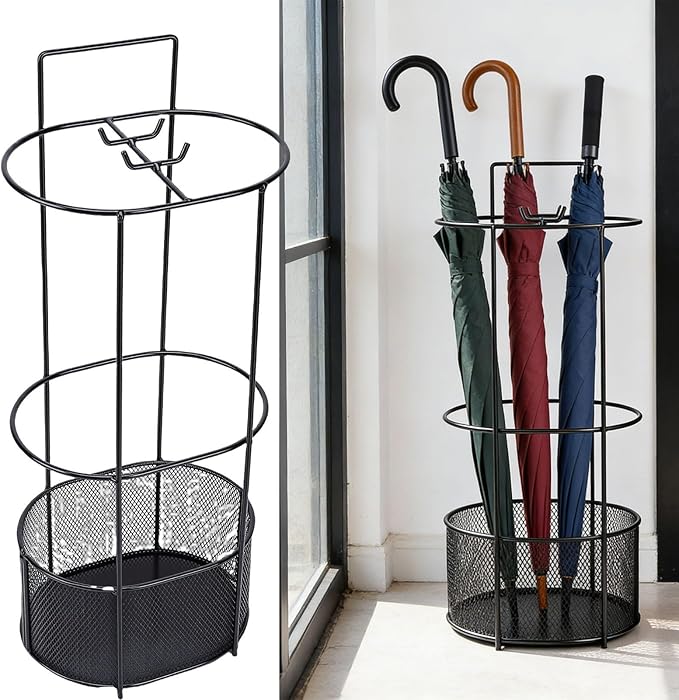 FILFEEL Duty Iron Umbrella Stand – Freestanding Metal Umbrella Holder with Drainage Mesh Base for Entryway, Home, Office & Commercial Use – Compact 20x15x50cm Vertical Storage Rack