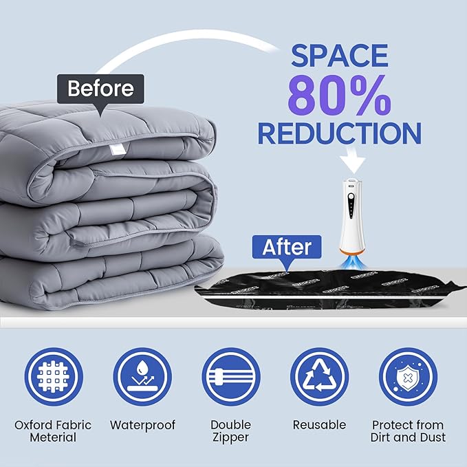 Extra Large Vacuum Storage Bags with Electric Pump, 6 Pack Vacuum Seal Bags for Clothing, Bedding, Pillow, Comforters, Blankets, Compression Bags Includes Portable Pump for Home Organization Storage