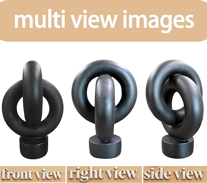 12" Modern Abstract Ring Decorative Sculpture, Knot Sculptures,Home Decor,Coffee Table Statues,Dining Living Room Desk Decor,Black