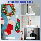 OUTXE Wreath Hanger for Front Door, Upgraded Suction Cup Reef Hook for Glass Window/Over Door, Christmas/Thanksgiving/Halloween/July 4th/Easter/Valentine/Spring/Summer/Fall (White, 4-Pack)