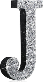 Qunclay 12'' Silver Crystal Diamond Bling Letters Crushed Diamond Decoration Wooden Glitter Letter with Screw and Hooks Rhinestone Gift for Wedding Y2k Mcbling Bedroom Wall Decor (Letter J)