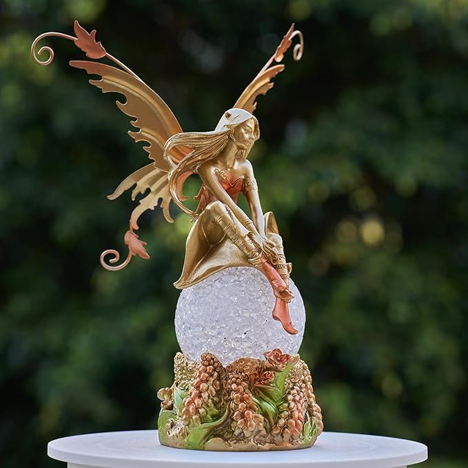 Resin Fairy Statue with Light Elegant Fantasy Decor, Hand-Painted Angel Figurine Lamp Graceful Fairy Sculpture for Bookshelf, Mantel, Bedroom, Thoughtful Gift for Women, Friends