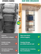 Hanging Closet Organizer, 4 Tier Metal Closet Organizers and Storage with 4 Hanging Hooks 4 S-Hooks for Wardrobe Laundry Room, Wire Storage Shelf for Clothes Sweaters Pants (Black)
