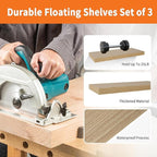 Upassion Floating Shelves for Wall Set of 3, 16" Light Brown Wood Wall Shelves for Home Decor, Frame Display Floating Shelf for Living Room, Bedroom, Bathroom, Kitchen