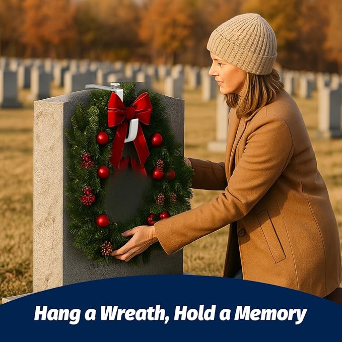 BEISE Wreath Hanger for Headstone, Adjustable 6"- 11", White 1 Pack, Non-Slip Sponge Grip, Fits Thick Upright Gravestone with Flat or Uneven Arched Tops, Easy Outdoor Cemetery Christmas Décor