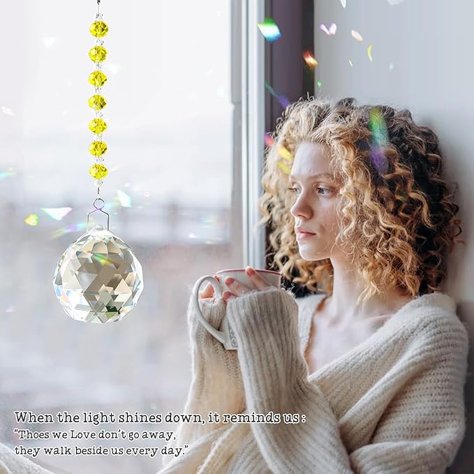 Sympathy Gifts for Loss of Loved One, Crystal Sun Catcher Rainbow Gifts, Unique Condolence Memorial for Loss of Mom Dad Dog, Ideal Grief Bereavement Miscarriage Gifts (Light Yellow)