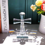 YWHL Handmade Crystal Cross Standing Religious Gifts for Women Men, Glass Cross Collectible Figurines for Home Decoration