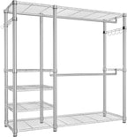 Simple Trending Heavy Duty Clothing Rack Loads 450 LBS, Garment Racks with Adjustable Shelves for Hanging Clothes, Metal Wardrobe Closet, Chrome