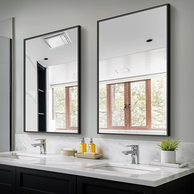 TRAHOME Bathroom Vanity Mirror for Wall, 2 Pack 36" x 24" Metal Framed Rectangular Bathroom Wall Mirror for Over Sink, HD Shatterproof Glass, Hangs Horizontally or Vertically(Black)