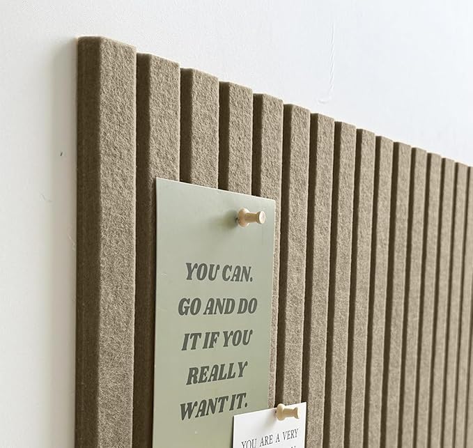 Large Cork Board for Office, 8 Pack Felt Wall Tiles with Slat Wall Paneling and Safe Removable Adhesive Tabs, Felt Bulletin Board Pin Board Cork Boards for Walls - Light Brown