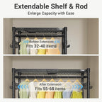 VIPEK R2X Expandable Portable Closet with Lockable Wheels, 600lbs Capacity Heavy Duty Rolling Clothes Rack w/Adjustable Shelves & Hanger Rod (2' to 3'5"), Metal Clothing Rack for Small Spaces (Black)
