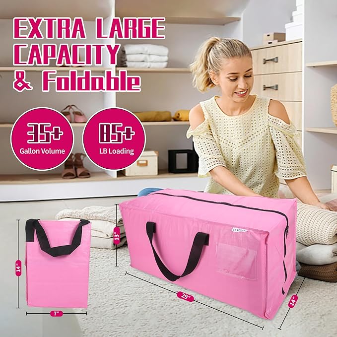 6-Pack Moving Bags,Heavy Duty Large Storage Bags with Zippers & Backpack Straps,Space Saver Bags are Packing Supplies for Moving & Travel,Alternative to Moving Boxes(Pink)