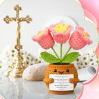 Wavwavw Christian Gift for Women Positive Handmade Crochet Doll with Bible Verse Prayer Card Inspirational Scripture Religious Crochet for Christmas Sunday Group Church(Pink Lily Valley)