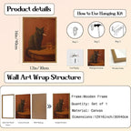 Framed Funny Black Cat Wall Art, Vintage Moody Cat Pictures Wall Decor, Humor Cool Animal Paintings Canvas Prints for Living Room Bedroom Bathroom Bar 12x16 inch