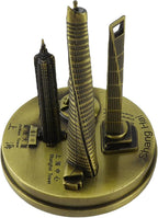 Shanghai Building Collection Model Set, Oriental Pearl Tower and Jin Mao Financial Center Souvenir, Electroplated Bronze Gold Metal Architecture Miniatures for Office Home Decor (Bronze-Small)