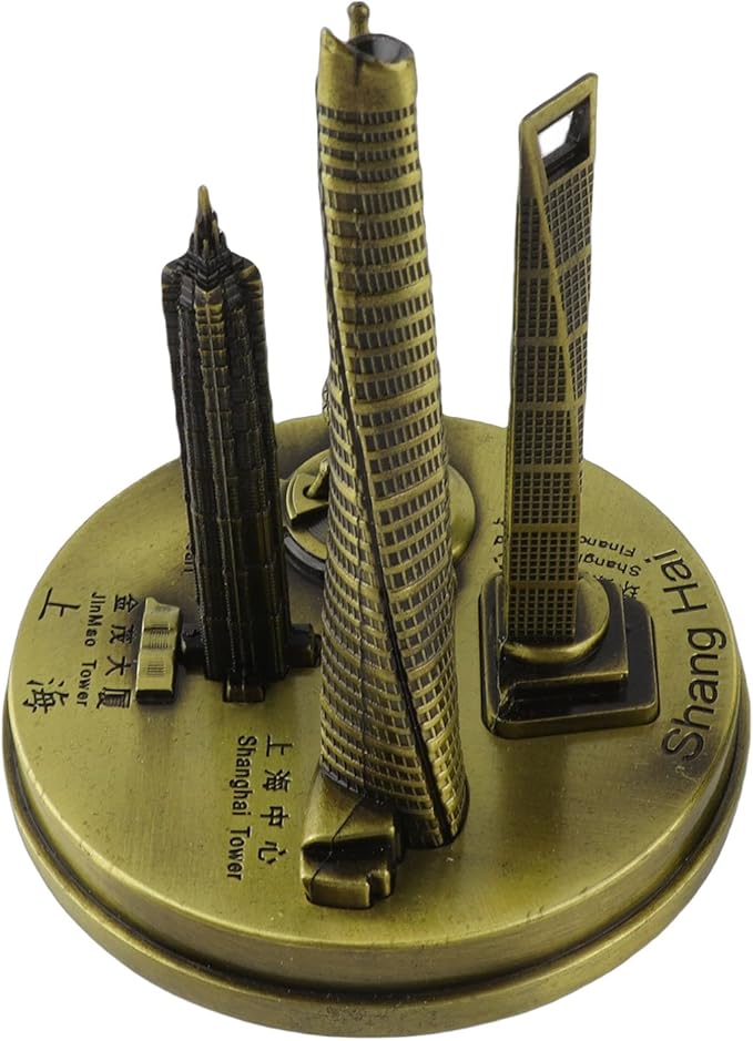Shanghai Building Collection Model Set, Oriental Pearl Tower and Jin Mao Financial Center Souvenir, Electroplated Bronze Gold Metal Architecture Miniatures for Office Home Decor (Bronze-Small)