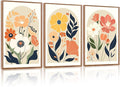 KAIRNE Boho Canvas Wall Art,Abstract Floral Wall Decor,Modern Minimalist Prints Set of 3(16”X24”),Botanical Wall Art Paintings,Bohemian Mid Century Artwork for Living Room Bedroom Office Decor,Framed