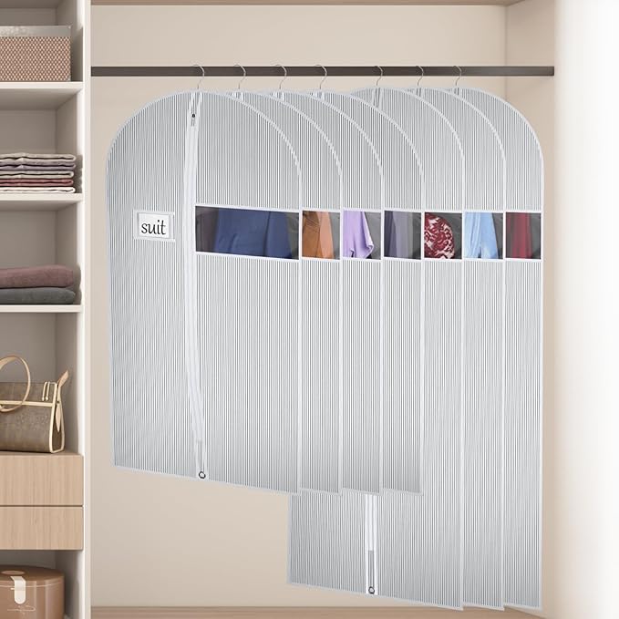 Univivi Suit Bags for Closet Storage and Travel, 40 Inch Hanging Garment Bags for Men Suit Cover with Clear Window and ID Card Holder for Suit Jacket, Shirt and Coat, 10 Pack, White