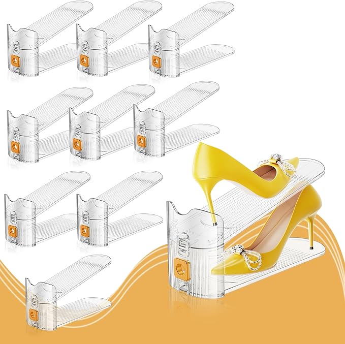 Shoe Slots Organizer for Closet, Shoe Stacker Organizer Double Layer Stack Shoe Rack, Shoe Display Shelf 50% Space Saver Storage Holder for Closet, 10PACK