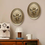 Newinhome Vintage Cherub Wall Sculptures Set of 2 Antique Wall Decor Oval Aesthetic Room Decor Vintage Decoration for Living Room Hallway and Bedroom (Gold Cherubs)