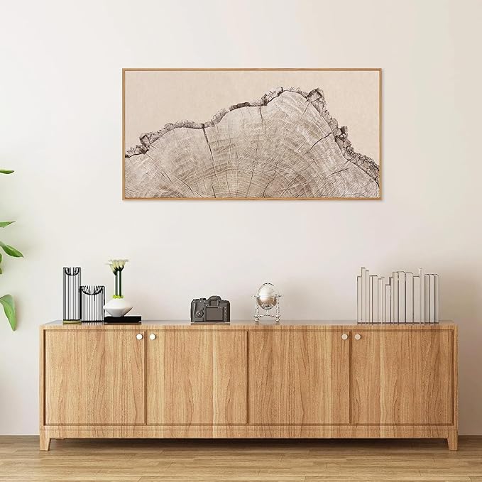 SIGNINART Large Tree Ring Framed Canvas Wall Art, Rustic Beige Nature Wooden Wall Decor, Neutral Wood Stump Artwork, Modern Art Prints for Bedroom Living Room Office 20"x40"
