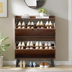 LEYAOYAO Shoe Storage Cabinet with 2 Flip Drawers，Narrow Shoe Storage Cabinet Organizer with Legs for Entryway Hallway, Living Room, Bedroom，Hidden Slim Storage Narrow Shoe Rack Cabinet,Walnut