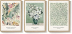 Framed Large Matisse Wall Art for Living Room, 3 Piece Vintage Sage Green Canvas Artwork for Walls, Botanical Floral Prints for Bedroom, Hallway, Home Office Decor, Total Size 30x60 Inches