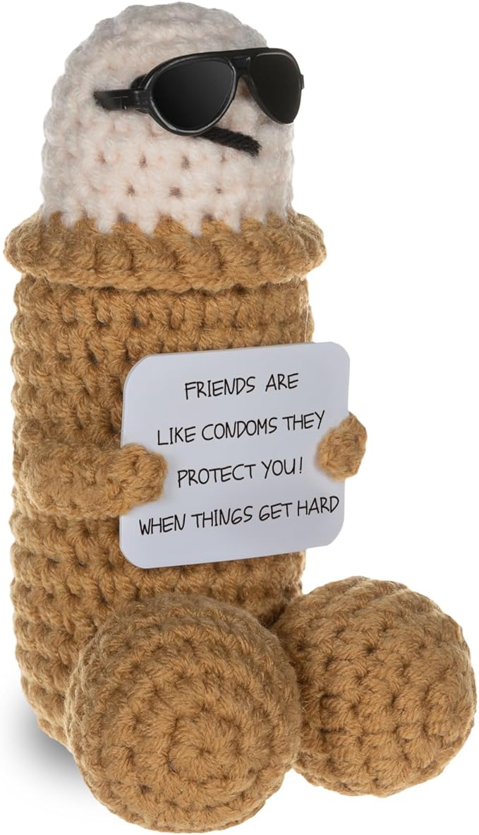 WenmthG Funny Positive Doll, Emotional Support Gift,Cute Wool Crochet Doll with Positive Card, Stuffing Decoration Inspirational Positive Ornaments Gifts